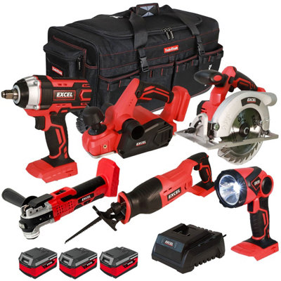 Excel 18V 6 Piece Power Tool Kit with 3 x 5.0Ah Batteries EXL10193