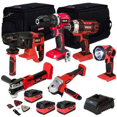 Excel 18V 6 Piece Power Tool Kit with 3 x 5.0Ah Battery & Charger EXL10172