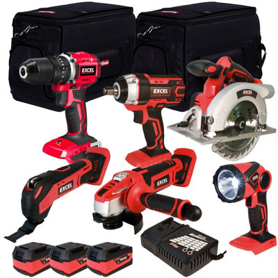 Excel 18V 6 Piece Power Tool Kit with 3 x 5.0Ah Battery & Charger EXL10197