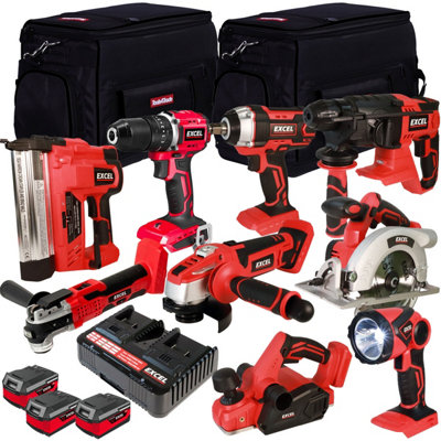 Excel 18V 9 Piece Power Tool Kit with 3 x 4.0Ah Batteries EXL10146