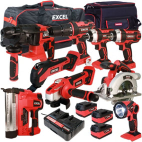 Excel 18V 9 Piece Power Tool Kit with 3 x 5.0Ah Batteries & Charger EXL8997