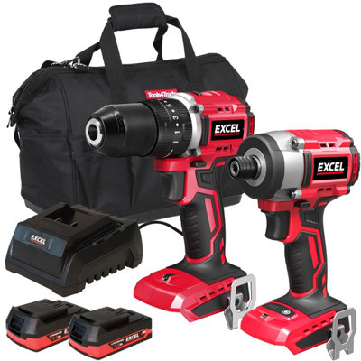 Excel 18V Brushless Twin Pack Impact Driver & Combi Drill with 2 x 2