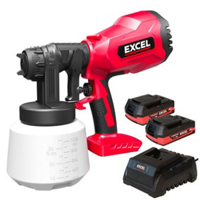 Excel 18V Cordless 1000ml Spray Gun with 2 x 2.0Ah Battery & Charger
