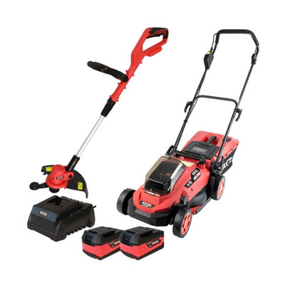 Excel 18V Cordless 330mm Lawn Mower & 300 Grass Trimmer 2 x 5.0Ah Battery & Charger EXL14990