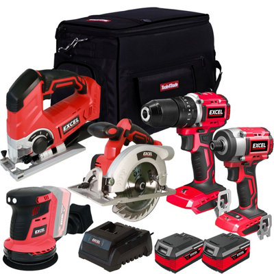 Excel 18V Cordless 5 Piece Power Tool Kit with 2 x 4.0Ah Batteries ...