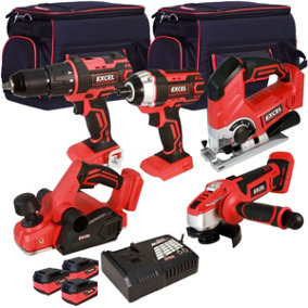 Excel 18V Cordless 5 Piece Tool Kit with 3 x 5.0Ah Batteries & Smart Charger in Bag EXL5167