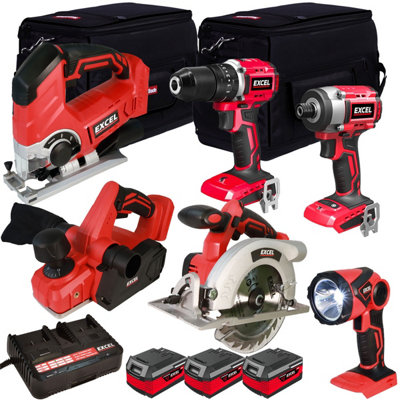 Excel 18V Cordless 6 Piece Tool Kit with 3 x 4.0Ah Batteries & Charger in Bag EXL29261