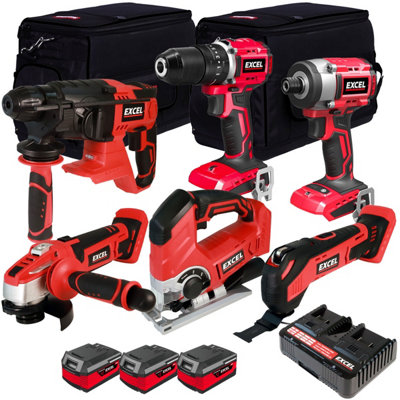 Excel 18V Cordless 6 Piece Tool Kit with 3 x 4.0Ah Batteries & Charger in Bag EXL5226