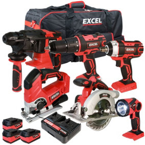 Excel 18V Cordless 6 Piece Tool Kit with 3 x 5.0Ah Batteries & Charger EXL5070