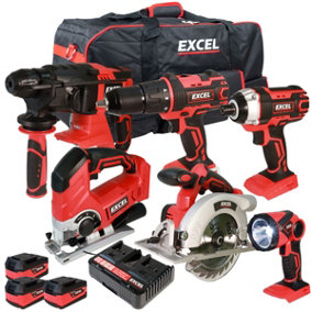 Excel 18V Cordless 6 Piece Tool Kit with 3 x 5.0Ah Batteries & Charger EXL5657