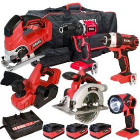 Excel 18V Cordless 6 Piece Tool Kit with 3 x 5.0Ah Batteries & Charger in Bag EXL29261
