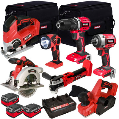 Excel 18V Cordless 7 Piece Tool Kit with 3 x 4.0Ah Batteries & Charger in Bag EXL29262