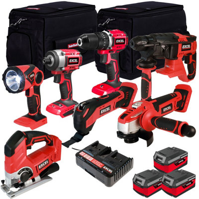 Excel 18V Cordless 7 Piece Tool Kit with 3 x 4.0Ah Batteries & Charger in Bag EXL5225