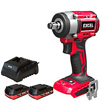 Excel 18V Cordless Brushless 1/2'' Impact Wrench with 2 x 2.0Ah Battery & Charger