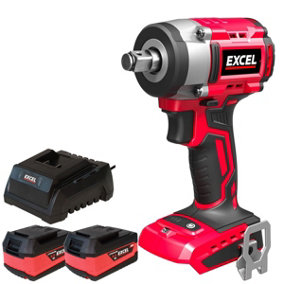 Excel 18V Cordless Brushless 1/2'' Impact Wrench with 2 x 5.0Ah Battery & Charger