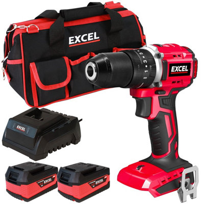 Excel 18V Cordless Brushless Combi Drill with 2 x 5.0Ah Battery Charger & Bag