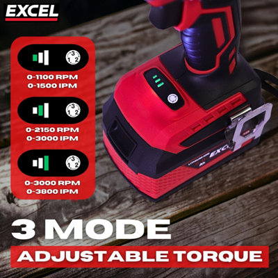 Excel 18V Cordless Brushless Impact Driver with 2 x 5.0Ah Battery Charger & Bag