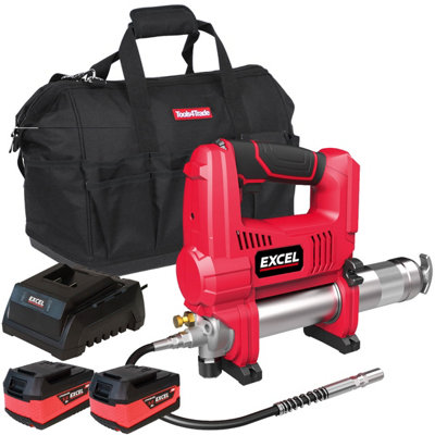 Excel 18V Cordless Grease Gun with 2 x 5.0Ah Battery Charger & Bag