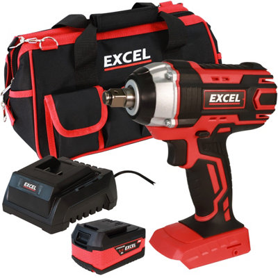 Excel 18V Cordless Impact Wrench 1/2" with 1 x 5.0Ah Battery Charger & Excel Bag EXL10061