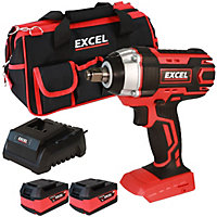 Excel 18V Cordless Impact Wrench with 2 x 5.0Ah Batteries Charger & Bag