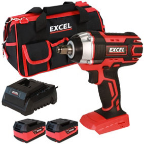 Excel 18V Cordless Impact Wrench with 2 x 5.0Ah Batteries Charger & Bag