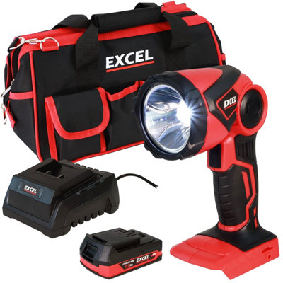 Excel 18V Cordless LED Flashlight Torch with 1 x 2.0Ah Battery Charger ...
