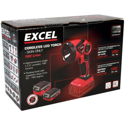 Excel 18V Cordless LED Flashlight Torch with 1 x 4.0Ah Battery Charger & 18" Bag