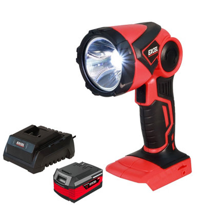 Excel 18V Cordless LED Flashlight Torch with 1 x 4.0Ah Battery & Charger