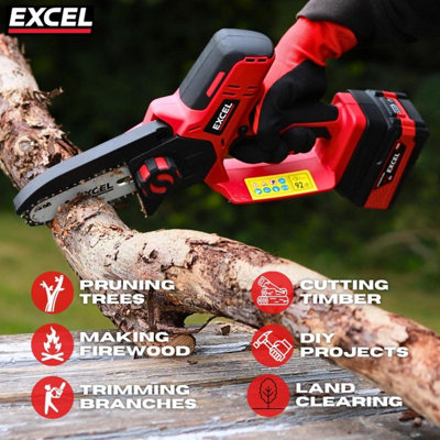 Excel 18V Cordless Mini Chain Saw with 1 x 4.0Ah Battery Charger DIY at B Q