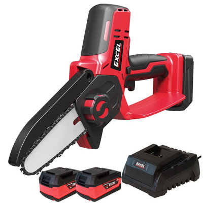 Excel 18V Cordless Mini Chain Saw with 2 x 5.0Ah Battery Charger