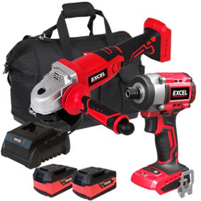 Excel 18V Twin Pack Impact Driver & Angle Grinder with 2 x 5.0Ah Battery & Charger