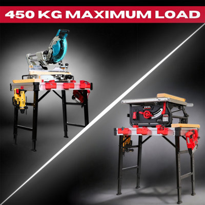 Excel 2-in-1 Foldable Workbench Table Sawhorse Adjustable Height With 2 Clamps