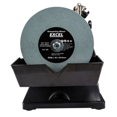 Excel 200mm Electric Wet Stone Grinder Sharpener 240V/180W with Honing Wheel