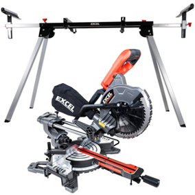 Excel 210mm Mitre Saw Sliding Double Bevel 1500W/240V with Laser & Leg Stand