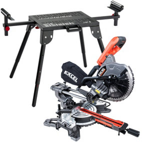 Excel 210mm Mitre Saw Sliding Double Bevel 1500W/240V with Laser & Universal Stand