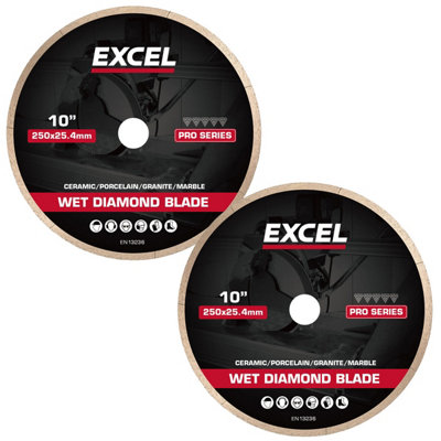 Excel 250mm Continuous Rim Diamond Blade Pack of 2 Wet Tile Cutting ...