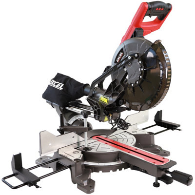 Excel 255mm Sliding Mitre Saw 2000W 240V Double Bevel with Laser Guide for Precise Wood Cutting in Joinery, DIY & Trade Use
