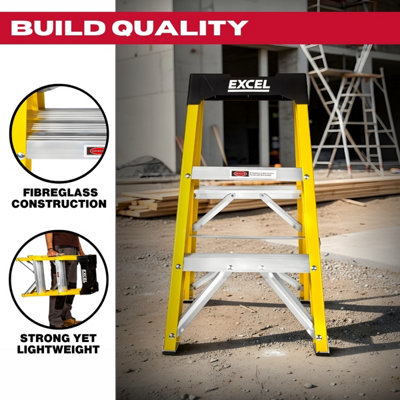 Excel 3 Tread Fibreglass Step Ladder for Electricians 0.72m Heavy Duty ...