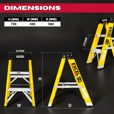 Excel 3 Tread Fibreglass Step Ladder for Electricians 0.72m Heavy Duty ...