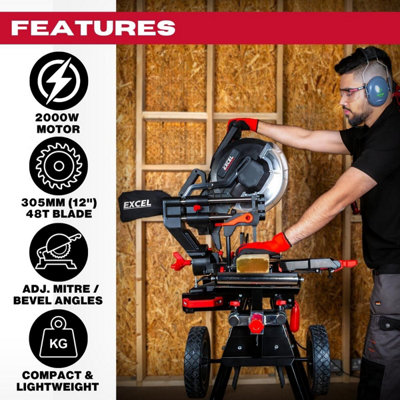 Excel 305mm Sliding Mitre Saw with LED Light & 48T Blade 240V/2000W