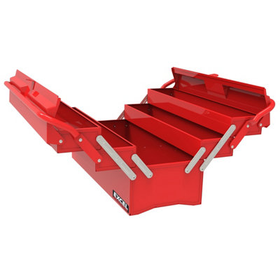 Excel 4 Tray Cantilever Metal Tool Box Organiser Storage Red