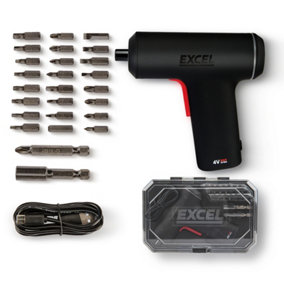 Excel 4V Cordless Screwdriver with 24 Piece Bits Set In Case