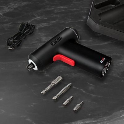 Excel 4V Cordless Screwdriver with 24 Piece Bits Set In Case