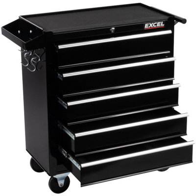Excel 5 Drawers Tool Chest Storage Roller Cabinet Black