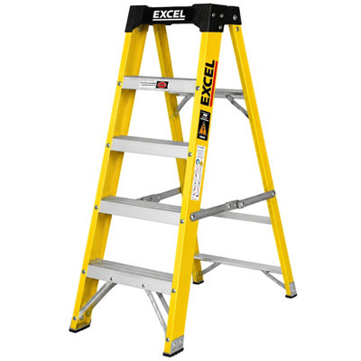 Excel 5 Tread Fibreglass Step Ladder for Electricians 1.2m Heavy Duty ...