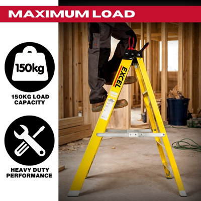 Excel 5 Tread Fibreglass Step Ladder for Electricians 1.2m Heavy Duty ...