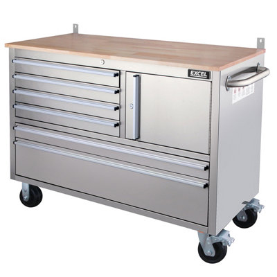 Excel 6 Drawer 1 Door Stainless Steel Tool Chest Cabinet