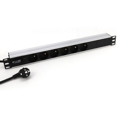 Excel 6 Way Horizontal PDU 6x NFC Socket 16A Plug UnSwitch w LED Indicator