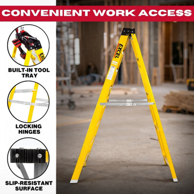 Excel 8 Tread Fibreglass Step Ladder for Electricians 1.91m Heavy Duty ...