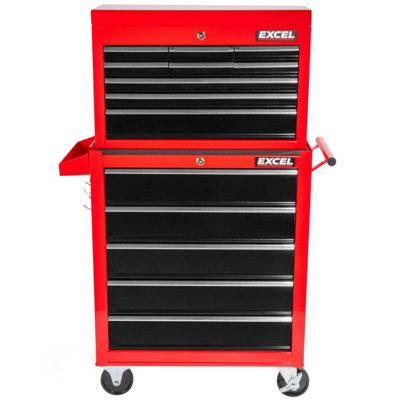 Excel 9 Drawer Top Chest Cabinet & 5 Drawers Tool Chest with Tool Tray Black/Red